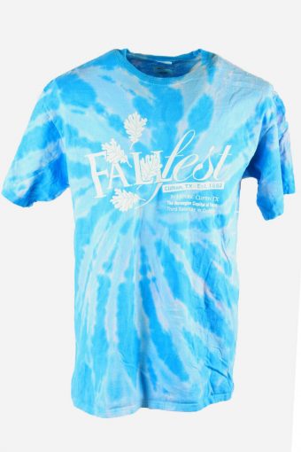 Rainbow Tie Dye T-Shirt Retro 90s Music Festival Hipster Men Blue Size L