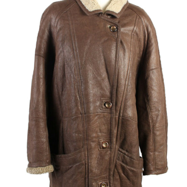 Shearling Tan Jacket Sheepskin Leather Fleece Vintage Brown Size XL