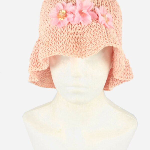 Straw Style Hat Brimmed Summer Bowknot 90s Retro Pink Size 54 cm