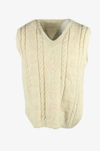 Sweater Cable Knit Vintage V Neck Aran Blented 90s White Size L