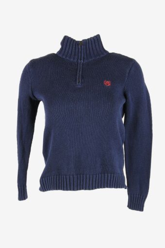 Tommy Hilfiger Plain Sweater Vintage Jumper High Neck Navy Size M