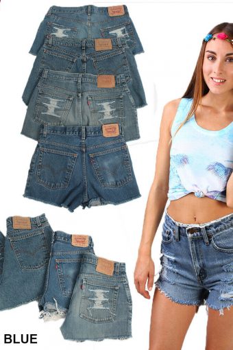 Levis High Waisted Ripped Shorts Frayed Women