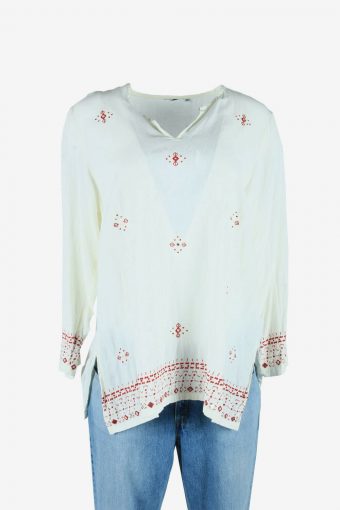 Vintage Embroidered Blouse Hippie Gypsy Tunic Top 90s White Size M