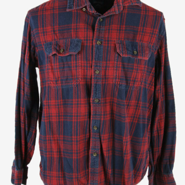 Vintage Flannel Shirt Check Long Sleeve Button 90s Cotton Multi Size L