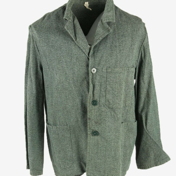 Vintage French Work Coat Long Sleeve Casual Smart Button Up Green Size L
