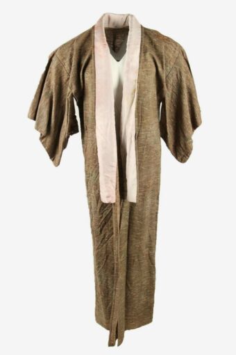 Vintage Mens Authentic Japanese Kimono Robe Full Length Retro 70s Brown
