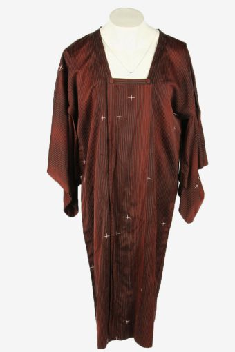 Vintage Original Japanese Kimono Striped Robe Full Length Retro 70s Multi