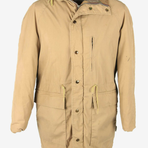 Vintage Parka Coat Jacket Hooded Lined Pockets Winter Warm Beige Size XL