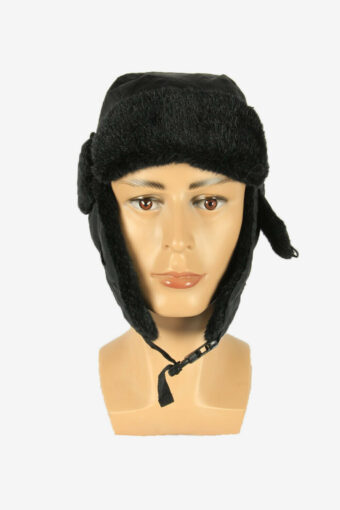 Vintage Russian Style Fur Hat Earflaps Winter Warm Black Size 60 cm
