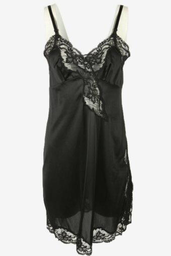 Vintage Spaghetti Strap Slip Dress Chemise Lace Nightdress 90s Black S/M