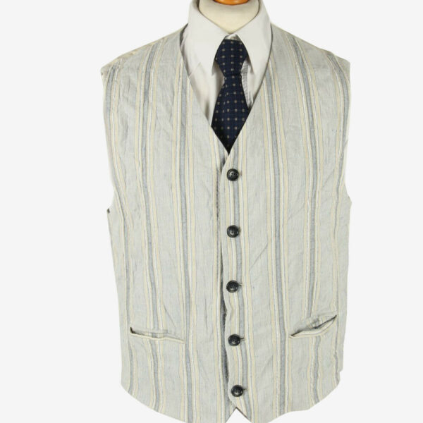Vintage Waistcoat Gilet Striped Vest Button Up Casual 90s Blue Size L