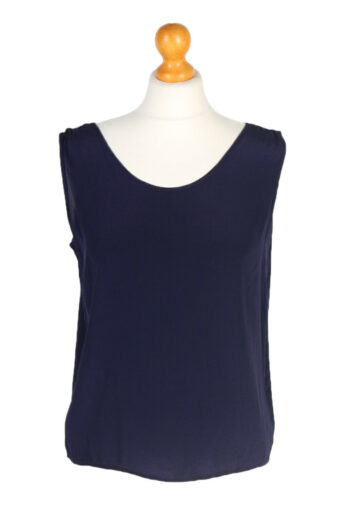 Women Blouse Top Shirts 90s Sleeveless Casual London Navy Blue Size L