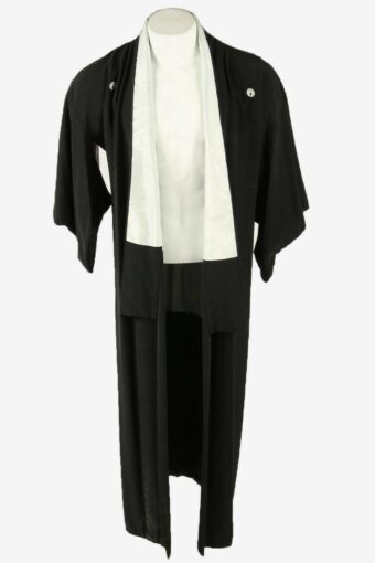 Authentic Japanese Kimono Vintage Mens Plain Robe Full Length 70s Black