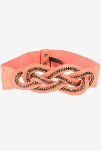 Elastic Wide Belt Vintage Chain Detail Waistband Retro 90s Coral