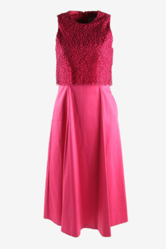 Embroidered Maxi Dress Vintage Crew Neck Wedding Luxury 90s Pink Size S