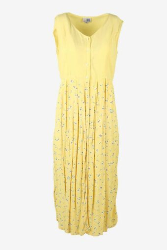 Floral Maxi Dress Vintage Button Down Summer Elegant 90s Yellow Size M