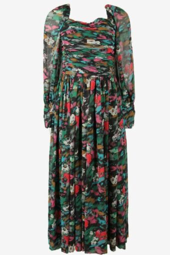 Floral Maxi Dress Vintage Square Neck Retro 90s Multicoloured Size UK 6