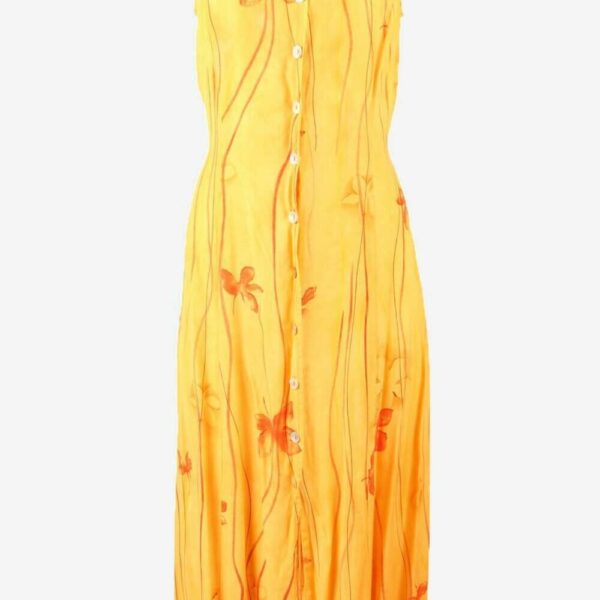 Floral Summer Long Dress Sleeveless Button Down Retro 90s Orange UK 12