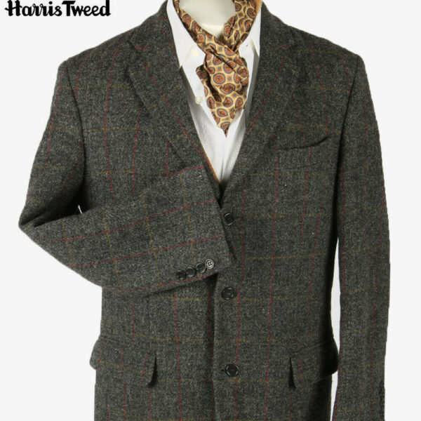 Harris Tweed Vintage Blazer Jacket Windowpane Country Weave Grey Size M