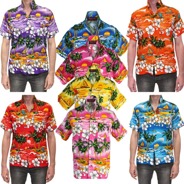 Hawaiian Shirt Stag Do Night Party Fancy Beach Palm Holiday floral All Sizes