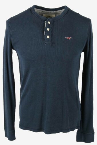 Hollister Sweatshirt Top Vintage Button Neck Plain Retro 90s Navy Size M