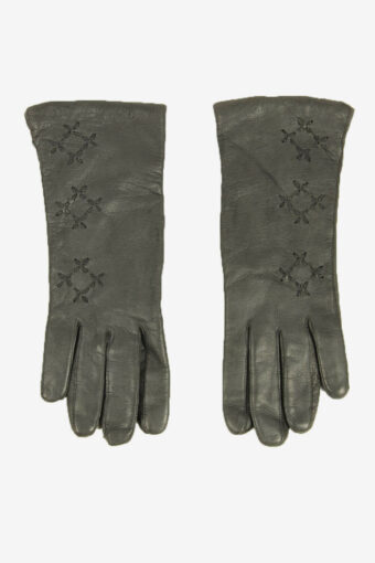 Ladies Vintage Leather Gloves Genuine Lined Warm Winter Retro Grey Size S