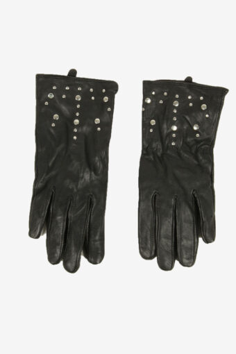 Leather Gloves Vintage Details Warm Winter Casual Retro Black Size M