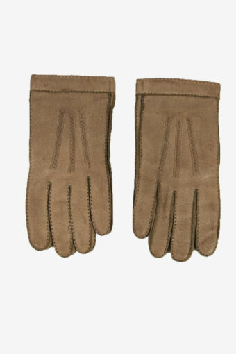 Leather Gloves Vintage Lined Warm Smart Winter Retro 90s Beige Size L