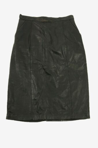 Leather Midi Skirt Vintage Lined Pockets Zip up 90s Black Waist 28 in