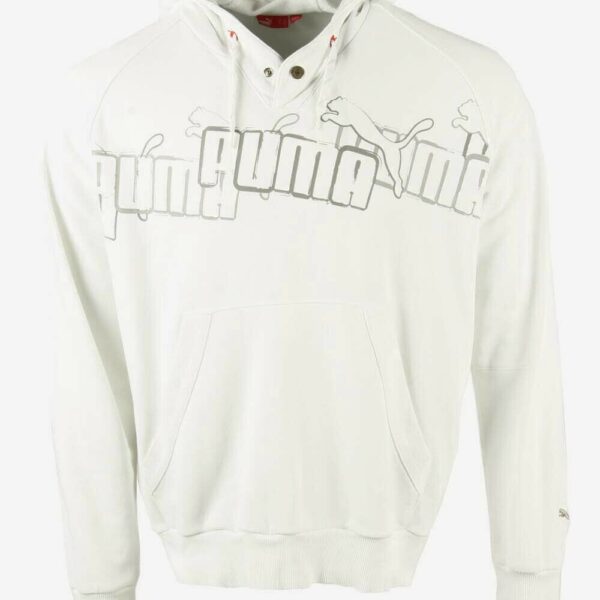 Puma Hoodie Vintage Pullover Sport Top Logo Retro 90s White Size L