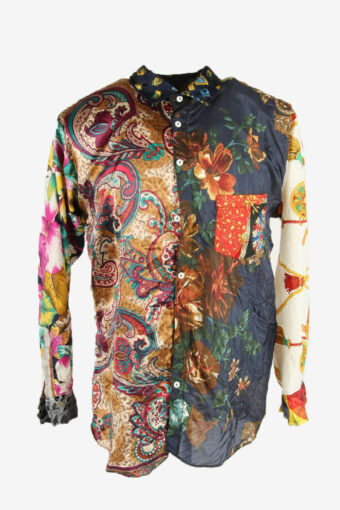 Remake Silk Vintage Shirts Floral Print Long Sleeve 90s Multi Size L