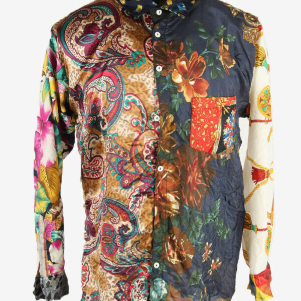 Remake Silk Vintage Shirts Floral Print Long Sleeve 90s Multi Size L