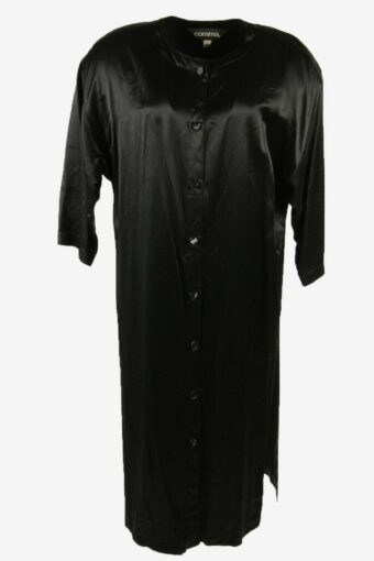 Satin Feel Long Dress Vintage Crew Neck Retro 90s Black Oversized UK 12