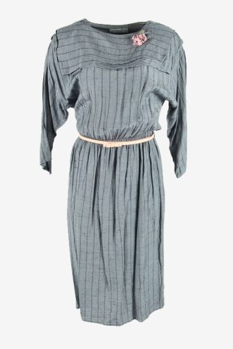 Striped Maxi Dress Vintage Round Neck With Belt Retro 90s Grey Size M