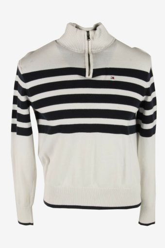 Tommy Hilfiger Striped Sweater Vintage Jumper High Neck White Size XS
