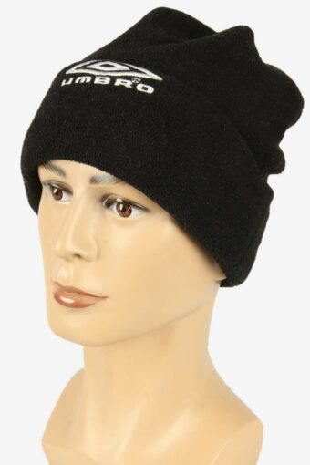 Umbro Beanie Hat Vintage Fleece Lined Unisex Retro 90s Black One Size