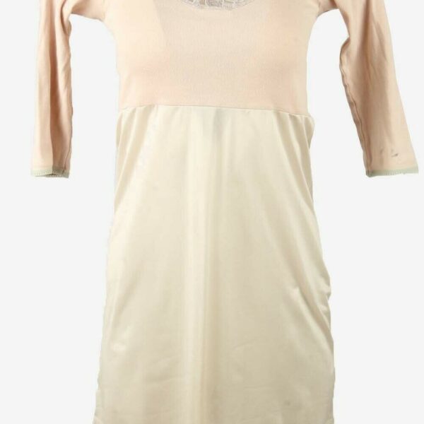 Vintage 3/4 Sleeve Slip Dress Lace Nightdress 90s Baby Pink Size S