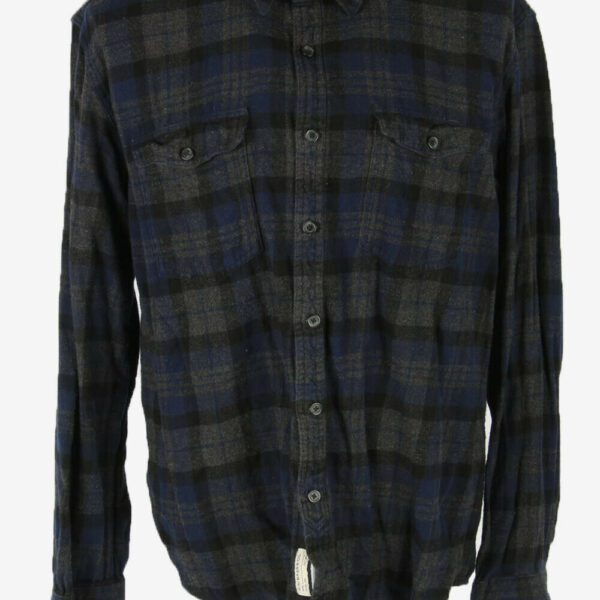 Vintage Flannel Shirt Check Long Sleeve 90s Cotton Dark grey Size XXL