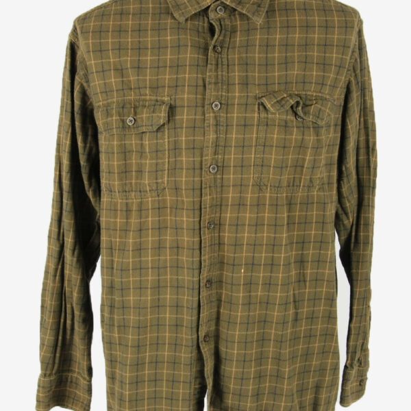 Vintage Flannel Shirt Check Long Sleeve Button 90s Cotton Khaki Size XL