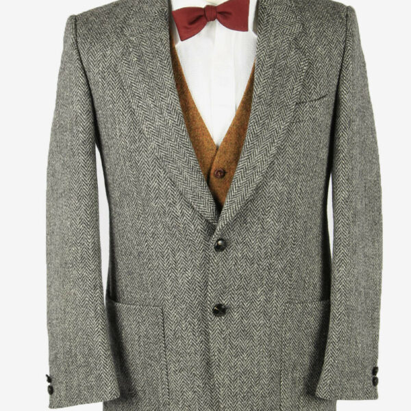 Vintage Harris Tweed Blazer Jacket Herringbone Country Weave Grey Size M