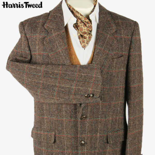 Vintage Harris Tweed Blazer Jacket Windowpane Elbowpatch Multi Size L