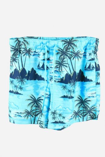 Vintage Hawaiian Shorts Holiday Bermuda Palm Summer Turquoise Size L