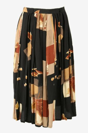 Vintage Long Skirt Patterned Lined Pleated Retro 90s Black Size UK 8/10