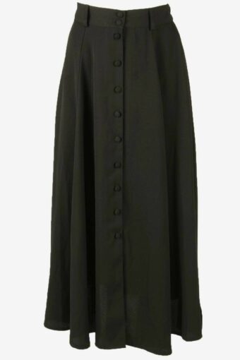 Vintage Long Skirt Plain Button Down Side Vent 90s Black Size UK 4/6
