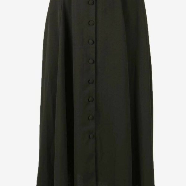 Vintage Long Skirt Plain Button Down Side Vent 90s Black Size UK 4/6