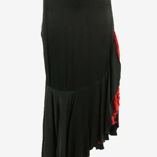 Vintage Long Skirt Satin Look Asymmetric Retro 90s Black Size UK 10/12