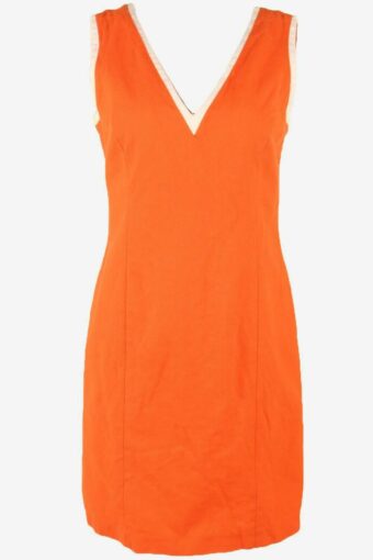 Vintage Midi Dress Sleeveless Lined Cotton Retro 90s Orange Size UK 18