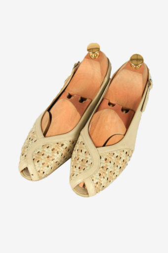 Vintage Ombelle Slingback Shoes Leather 70s Beige Size – UK 5