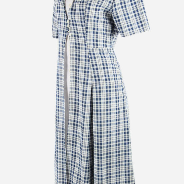 Vintage Short Sleeve Dress Check Print 90s Maxi Women Multi Size XL DR095