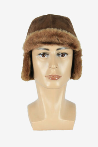 Vintage Suede Russian Style Fur Hat Earflaps Winter Brown Size 56 cm